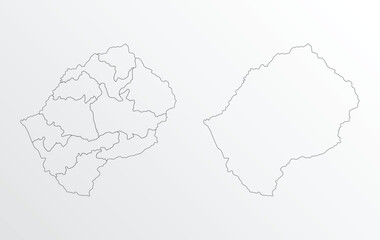 Obraz premium Black Outline vector Map of Lesotho with regions on white background