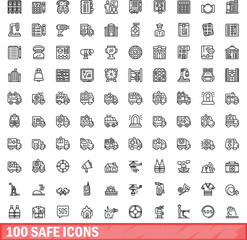 100 safe icons set. Outline illustration of 100 safe icons vector set isolated on white background