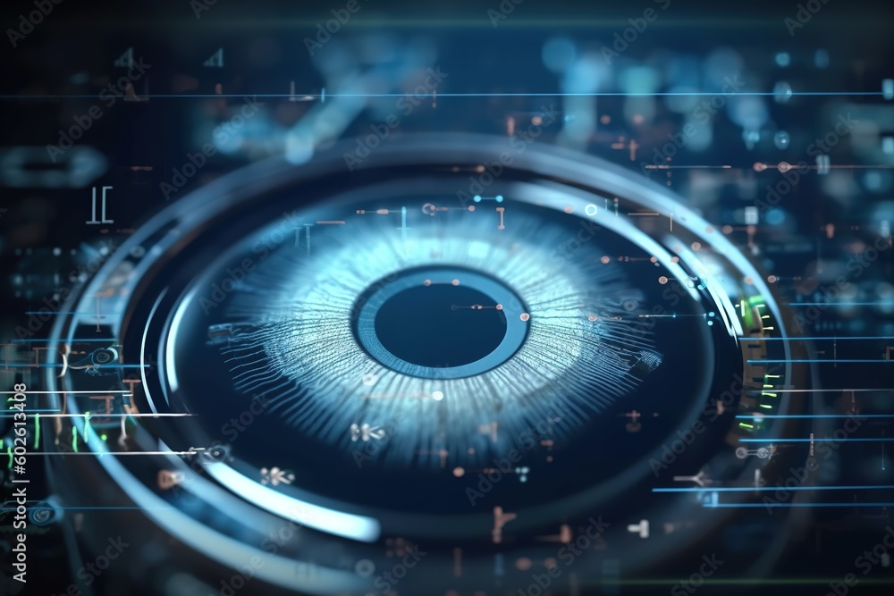 Poster technology. eye viewing digital information technology background. generative ai