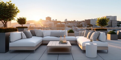 Sleek Modern Rooftop Lounge View AI Generated