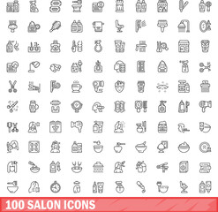 100 salon icons set. Outline illustration of 100 salon icons vector set isolated on white background