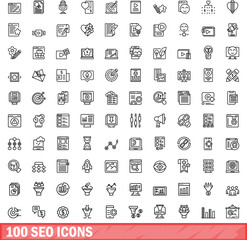 100 seo icons set. Outline illustration of 100 seo icons vector set isolated on white background