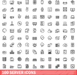 Obraz na płótnie Canvas 100 server icons set. Outline illustration of 100 server icons vector set isolated on white background