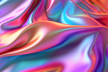 Fototapeta na wymiar Abstract colorful smooth wavy elegant holographic silk cloth texture design, dynamic shiny luxury metallic satin fabric wave background