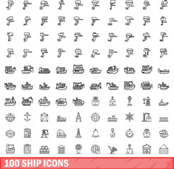 100 ship icons set. Outline illustration of 100 ship icons vector set isolated on white background