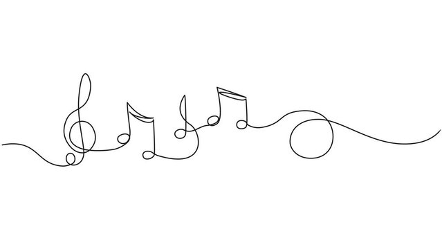 animated continuous single line drawing of music notes and treble clef, abstract melody sheet music line art animation