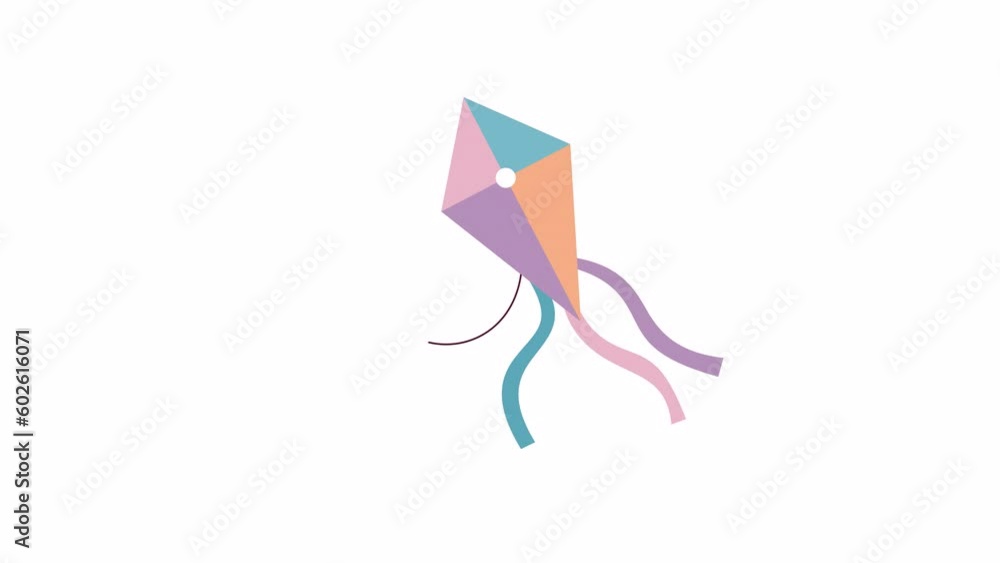 Poster animated kite in sky. flat cartoon style icon 4k video footage for web design. flying in summer wind