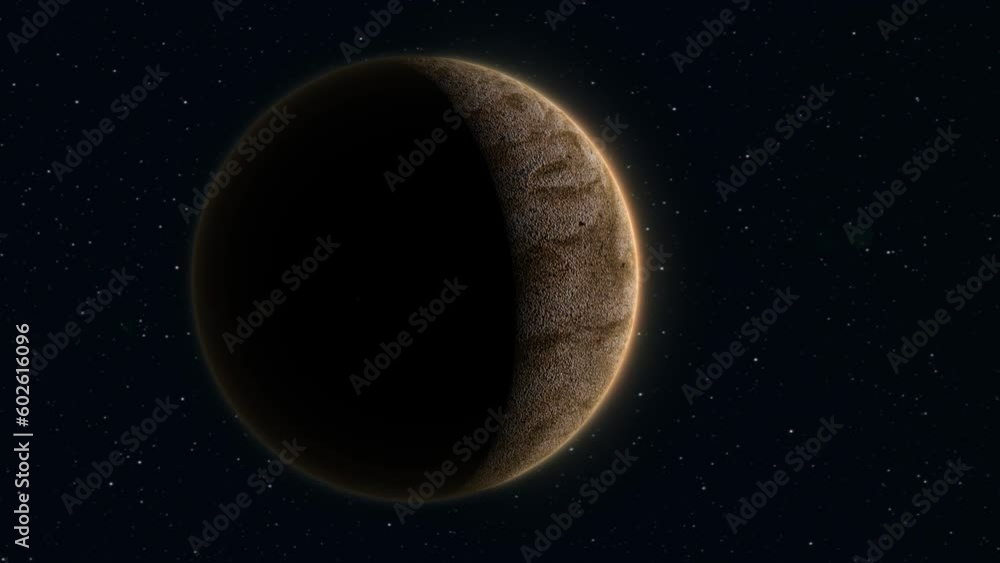 Poster abstract realistic space planet round sphere with a stone relief surface in space against the backgr