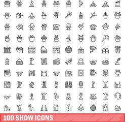 100 show icons set. Outline illustration of 100 show icons vector set isolated on white background