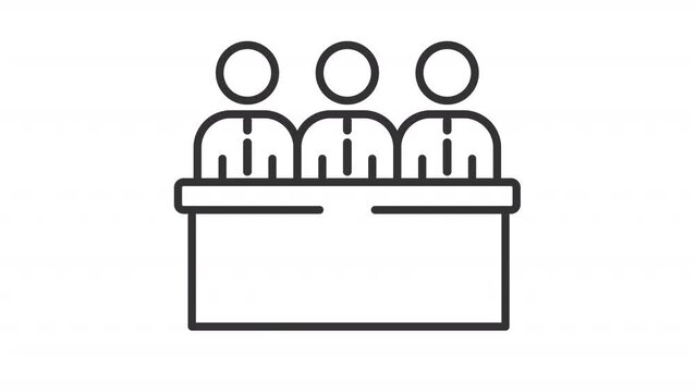 Business meeting icon animation. Animated line coworkers discuss issue and agree. Nodding head. Problem solving. Loop HD video with alpha channel, transparent background. Outline motion graphic