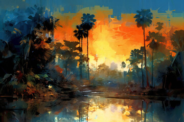 Obraz na płótnie Canvas Painting of a tropical jungle Generative AI 