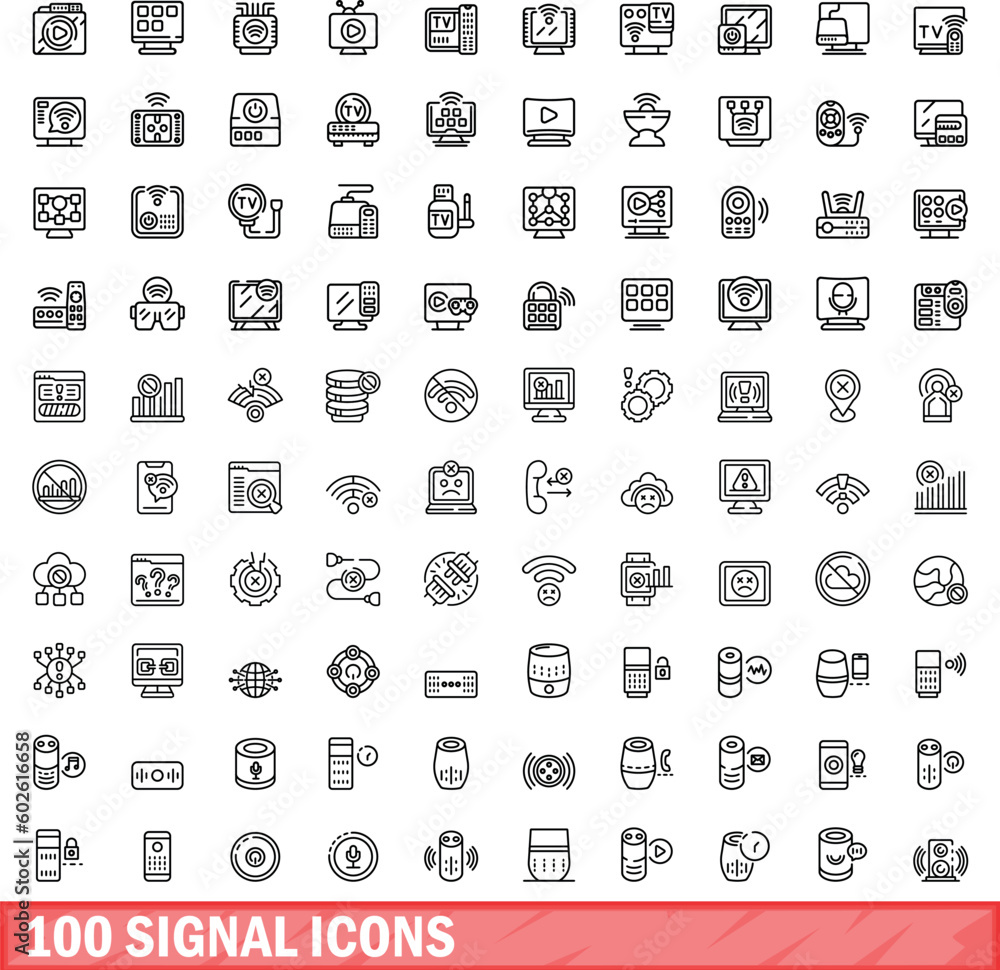 Poster 100 signal icons set. outline illustration of 100 signal icons vector set isolated on white backgrou