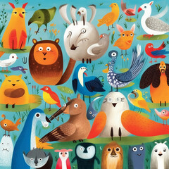 Back cover of a book for children, cute design with illustrated animals. AI generative