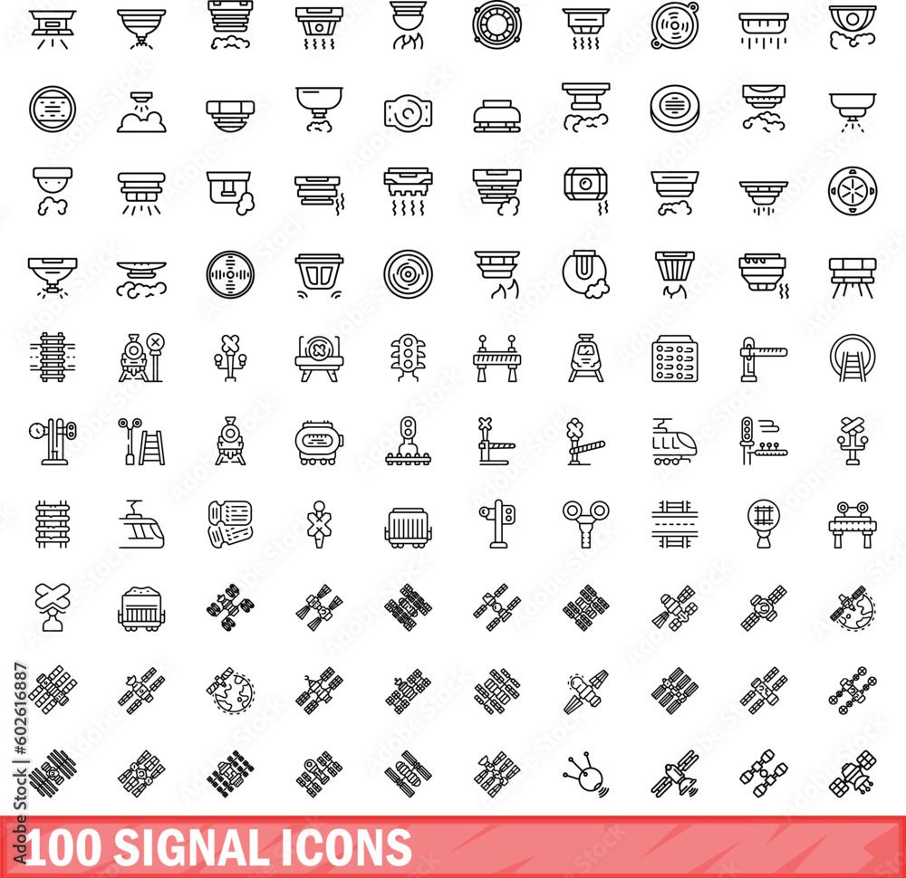 Poster 100 signal icons set. outline illustration of 100 signal icons vector set isolated on white backgrou