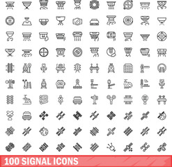 100 signal icons set. Outline illustration of 100 signal icons vector set isolated on white background