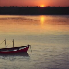 Naklejka premium boat, sunset, sea, water, fishing, sky, ocean, beach, lake, sunrise, landscape, sun, ship, nature, travel, summer, orange, fisherman, coast, river, fishing boat, silhouette, reflection, thailand, boat
