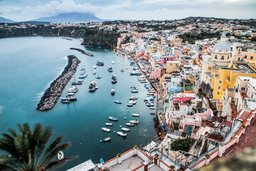 beautiful italian island procida famous for its colorful marina, tiny narrow streets and many beaches