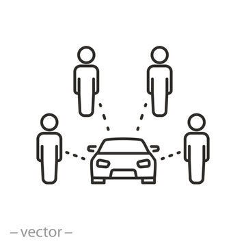 carsharing icon, auto sharing for people, renting service, thin line symbol - editable stroke vector illustration