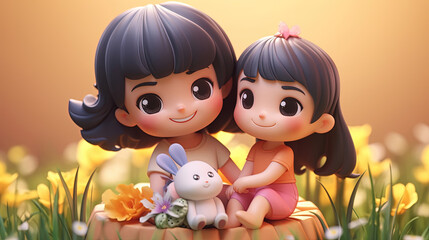 Cute friendship. 3d avatar concept
