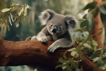 Cute koala napping in a tree with its arms spread wide