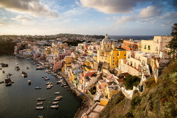 beautiful italian island procida famous for its colorful marina, tiny narrow streets and many beaches