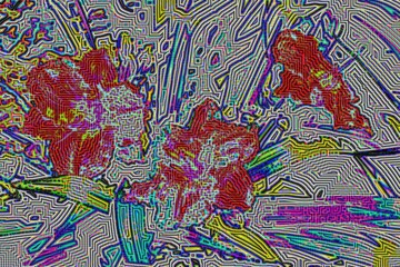 Multikolorowa abstrakcyjna mozaika z czerwonymi kwiatami - ilustracja © ellaa44