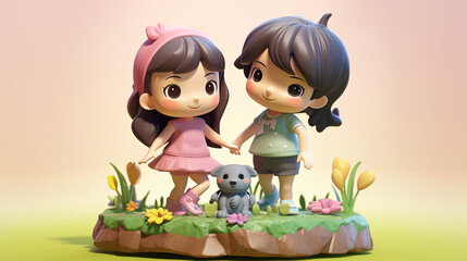 Fototapeta premium Cute friendship. 3d avatar concept