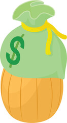 Winemaking icon isometric vector. Big bag with dollar sign on wooden wine barrel. Production, business, hobby