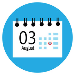 icon vector illustration, new calender, 03 august icon with white background