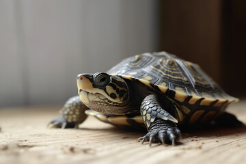 Turtle on wooden background. ai