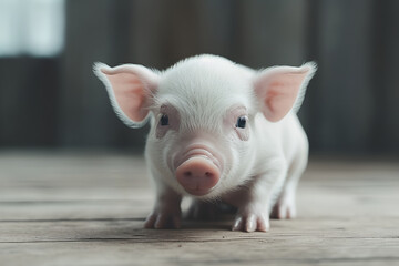 Piggy on white wooden background. ai