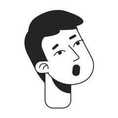 Surprised man with mouth open monochrome flat linear character head. Shocked young asian guy. Editable outline hand drawn human face icon. 2D cartoon spot vector avatar illustration for animation