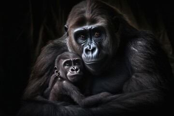 Fototapeta premium Gorilla mother cuddling her baby