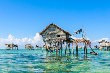 Beautiful landscapes view borneo sea gypsy water village in Bodgaya Island, Semporna Sabah, Malaysia.