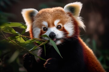 Red panda snacking on bamboo