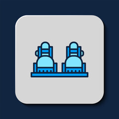 Filled outline Snowboard icon isolated on blue background. Snowboarding board icon. Extreme sport. Sport equipment. Vector