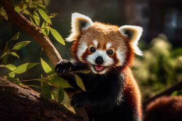 Naklejka premium Red panda snacking on bamboo