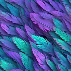 Very Detailed Feathers Pastel Green Purple Tones Tile Seamless Background. Generative AI