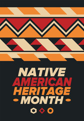 Fototapeta premium Native American Heritage Month in November. American Indian culture. Celebrate annual in United States. Tradition pattern. Poster, card, banner and background. Vector ornament, illustration