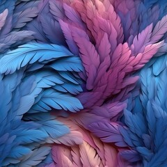 Very Detailed Feathers Pastel Blue Purple Pink Tones Tile Seamless Background. Generative AI