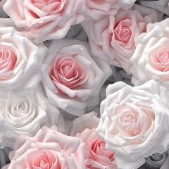 Pink Gray White Rose Flowers Glitter White Background Tile Seamless Background. Generative AI