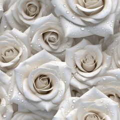 White Rose Flowers Glitter White Background Tile Seamless Background. Generative AI