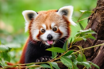 Red panda snacking on bamboo