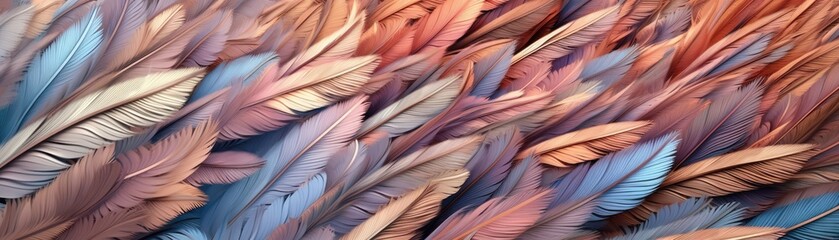 Very Detailed Feathers Pastel Brown Tones Panoramic Banner. Generative AI