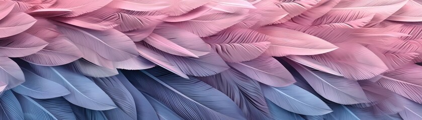 Very Detailed Feathers Pastel Black White Tones Panoramic Banner. Generative AI