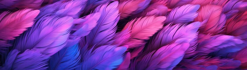 Very Detailed Feathers Pastel Magenta Tones Panoramic Banner. Generative AI