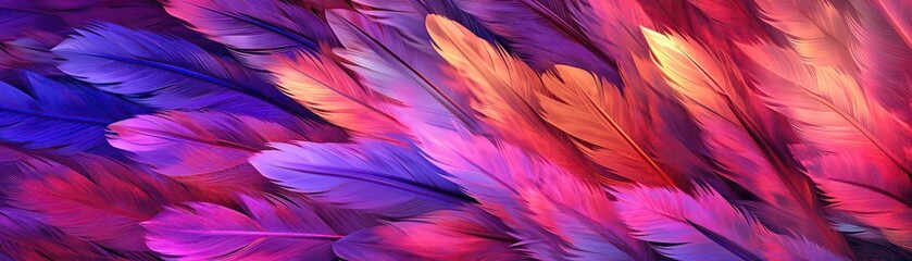 Very Detailed Feathers Pastel Maroon Tones Panoramic Banner. Generative AI
