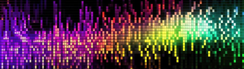 Bit Wave With Purple Green Yellow Style Background Panoramic Banner. Generative AI