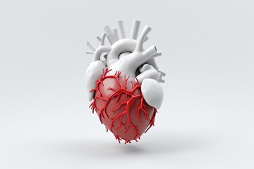 Medical anatomical heart, 3d render, Realistic heart, Soft light, Studio background, Heart isolated, Generative AI