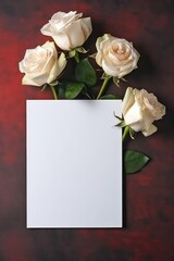 Blank White Card On Bronze Background With Roses Postcard. Generative AI
